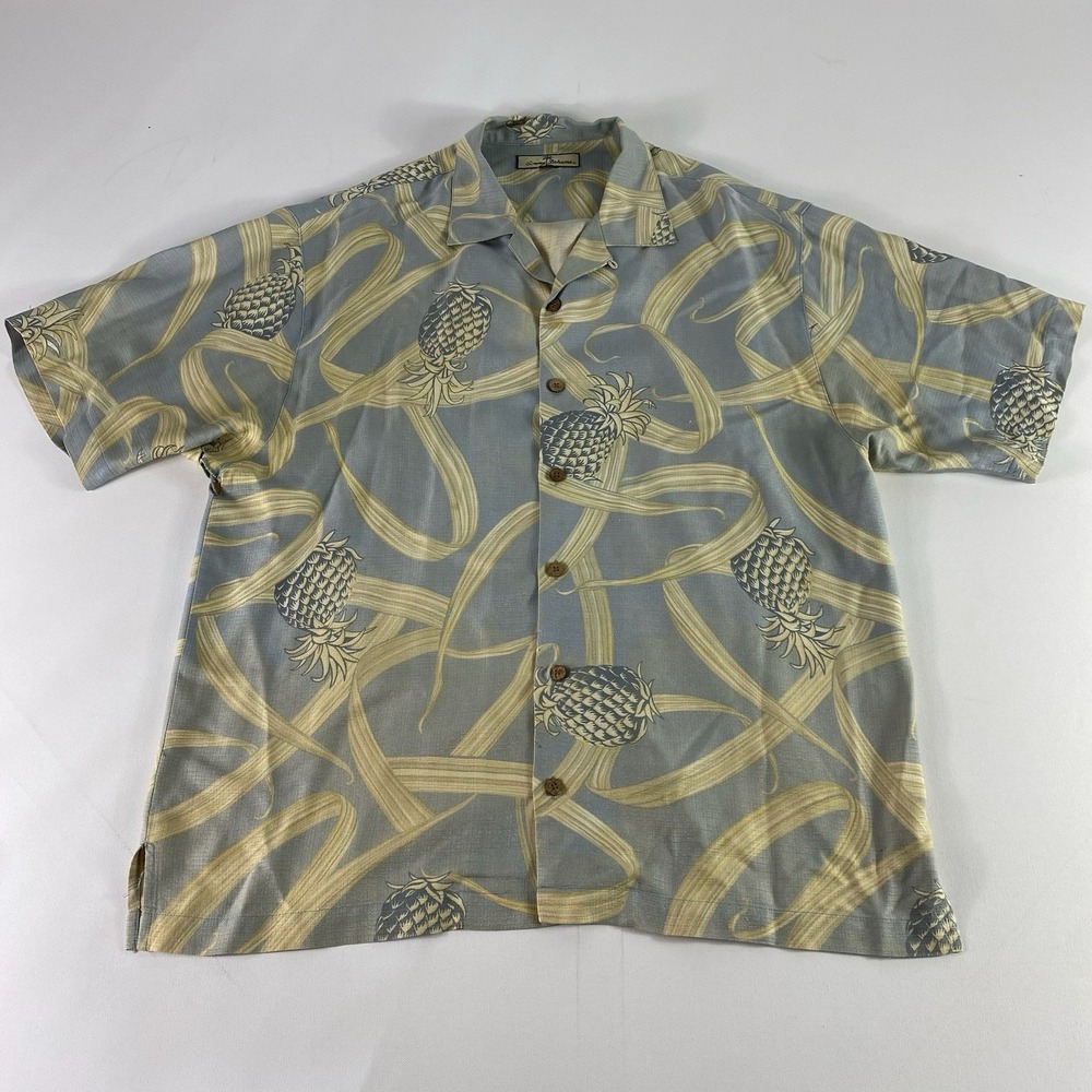 Tommy Bahama Button Down Shirt Mens Large Silk Pineapple AOP Short Sleeve